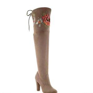 ZIGI SOHO Womens Bryna Round Toe Thigh-High Boots Grey Floral Design Size 8